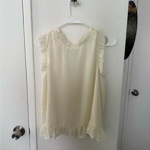 Pleione Cream Ruffle Sleeveless Blouse
